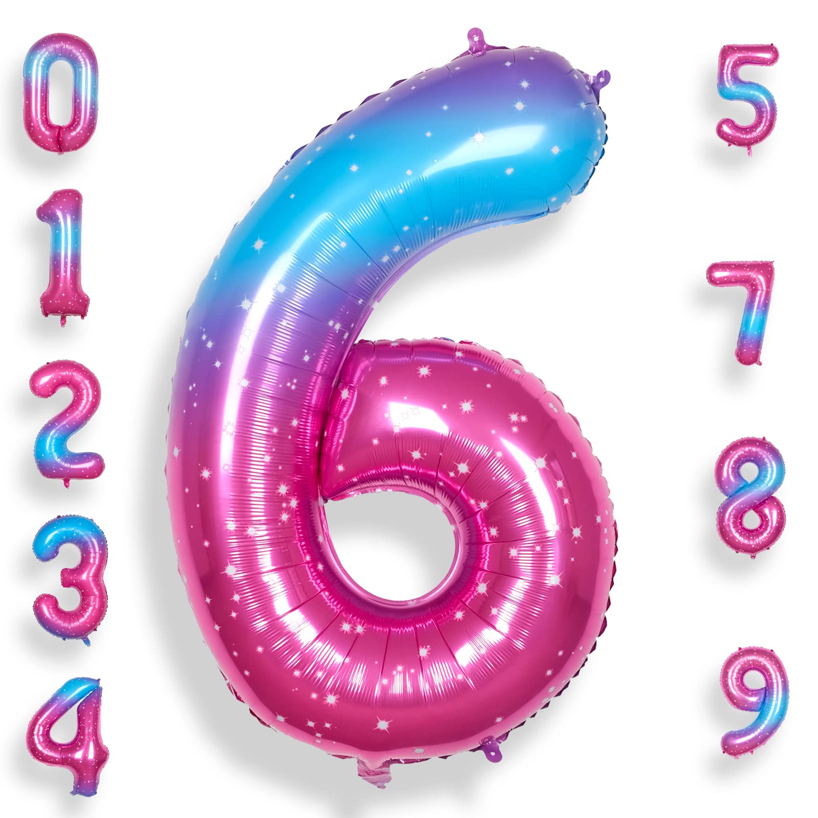 RainbowQ Party 6 Balloon Number 40 Inch for Boy or Girl Big Starry 0-9 Foil Mylar Large 6 Number Balloon Happy 6th Birthday Party Anniversary