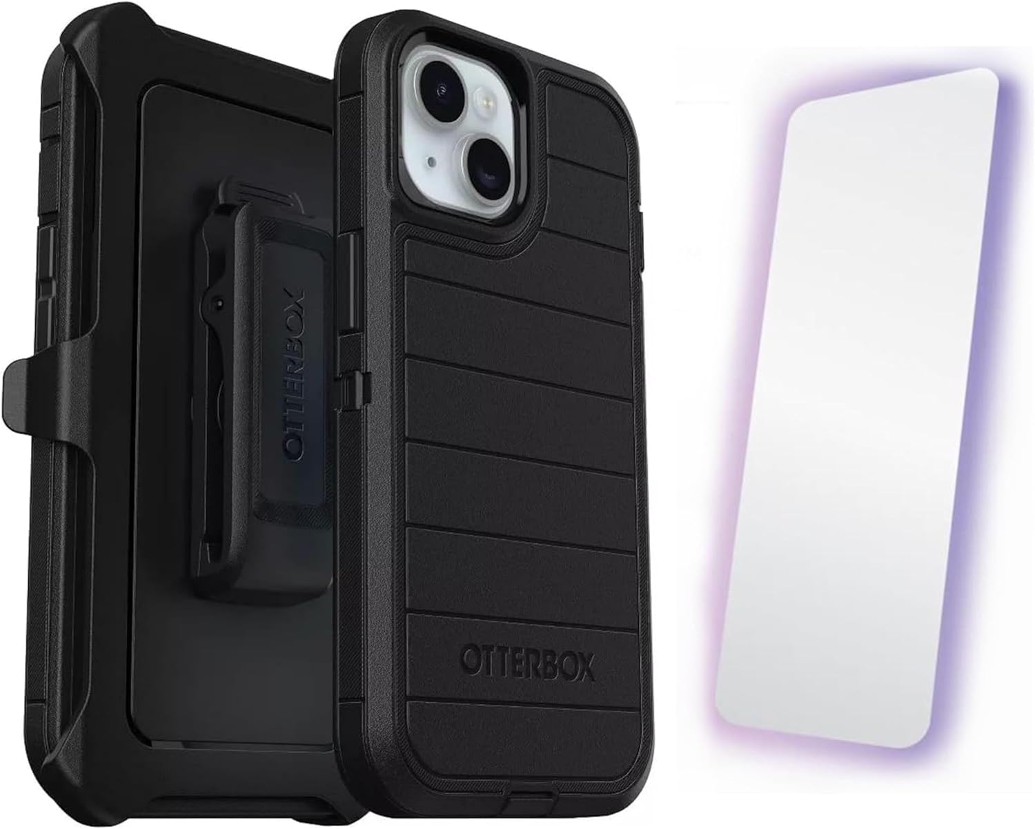 OtterBox Defender Pro Series Case for iPhone 15 with OtterBox Screen Protector - Holster Clip Included - Non Retail Packaging - Baby Blue Jeans