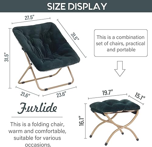 Miniatura 104 de Comfy - Silla de dormitorio plegable de gran tamaño con piel sintética suave, marco de metal, para dormitorio, sala de estar, balcón, patio,
