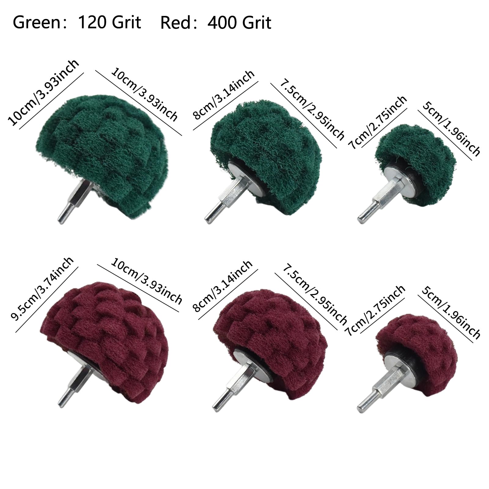 6 piezas verde y rojo no tejido juego de brocas abrasivas, cabezal de molienda para pulir cepillo de fregado moldeado con mango de 1/4 pulgadas para colector/aluminio/acero inoxidable/cromo, etc