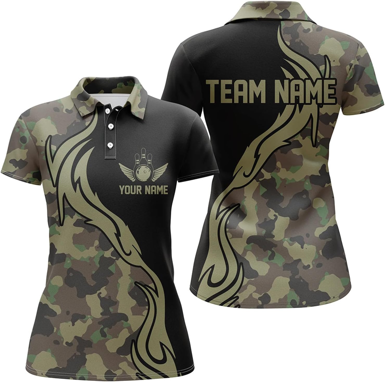Military Green Camo Custom Army Bowling Team Shirts Ladies Bowling League Shirts I5515