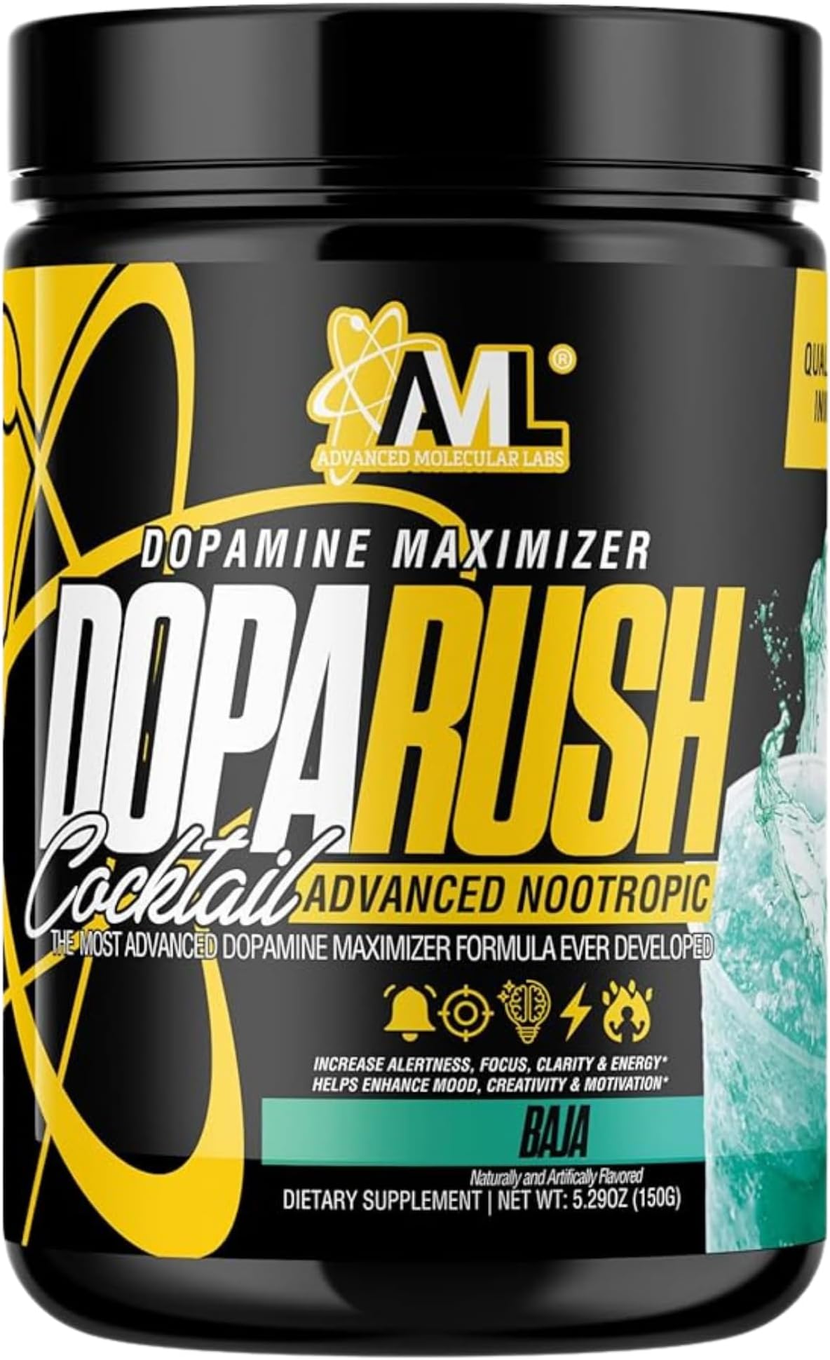 AML - Dopa Rush Powder, Dopamine Maximizer, Focus, Energy & Clarity Supplement, Baja, 5.29 oz (30 Servings)
