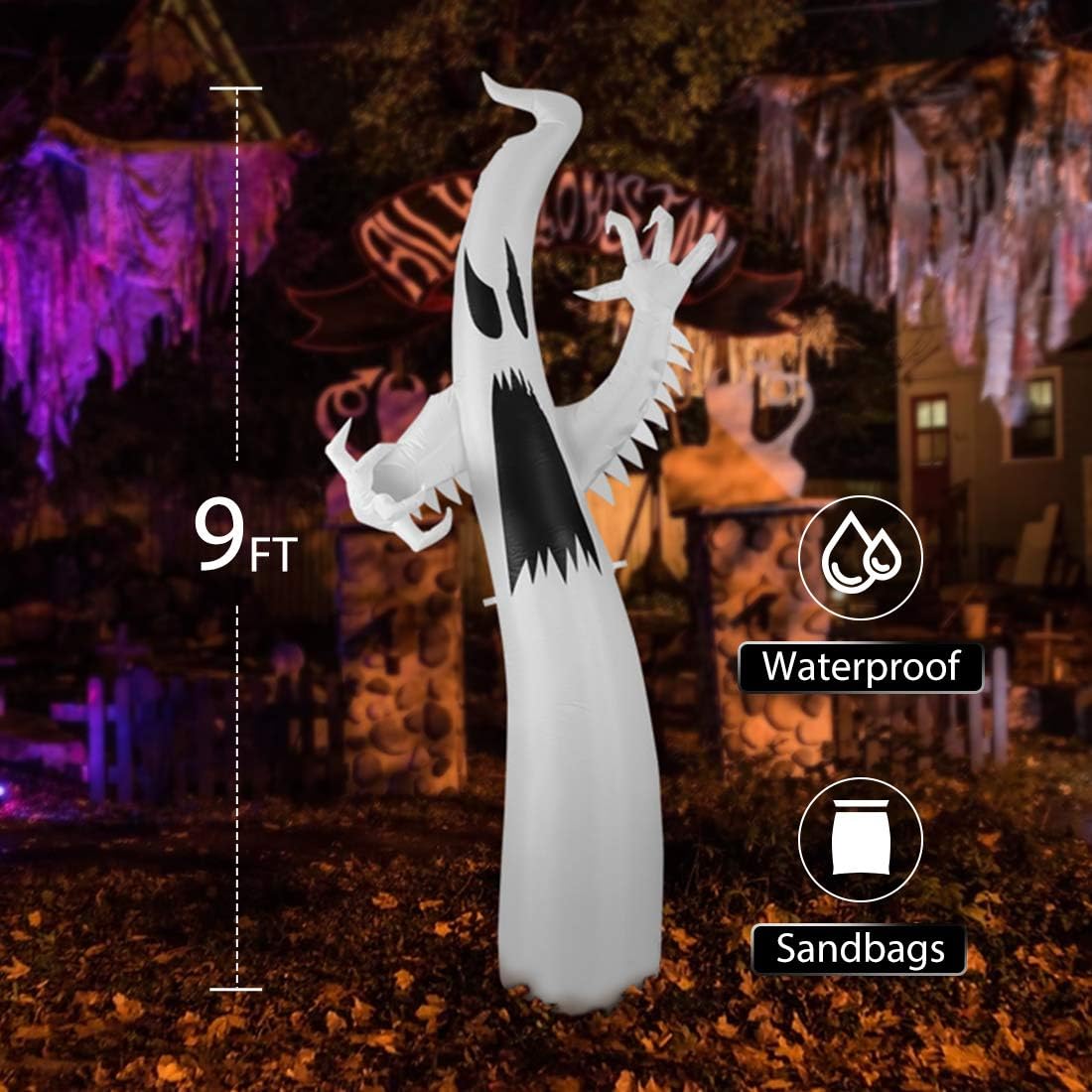 VIVOHOME 9ft Height Color Changing Halloween Inflatable White Ghost with Colorful Led Lights Blow up Outdoor Lawn Yard Decoration : Patio, Lawn & Garden