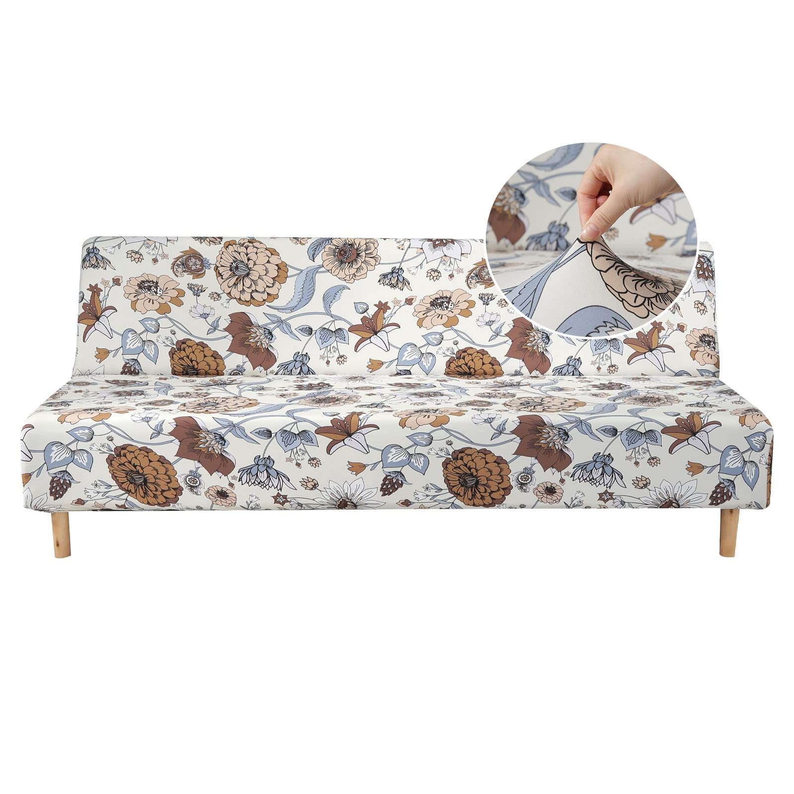 CRFATOP Armless Sofa Cover Printed Armless Futon Cover Folding Sofa Bed Cover Non-Armrest Futon Slipcover Furniture Protector Without Armrests for Kids Dog Cat (Color A06)