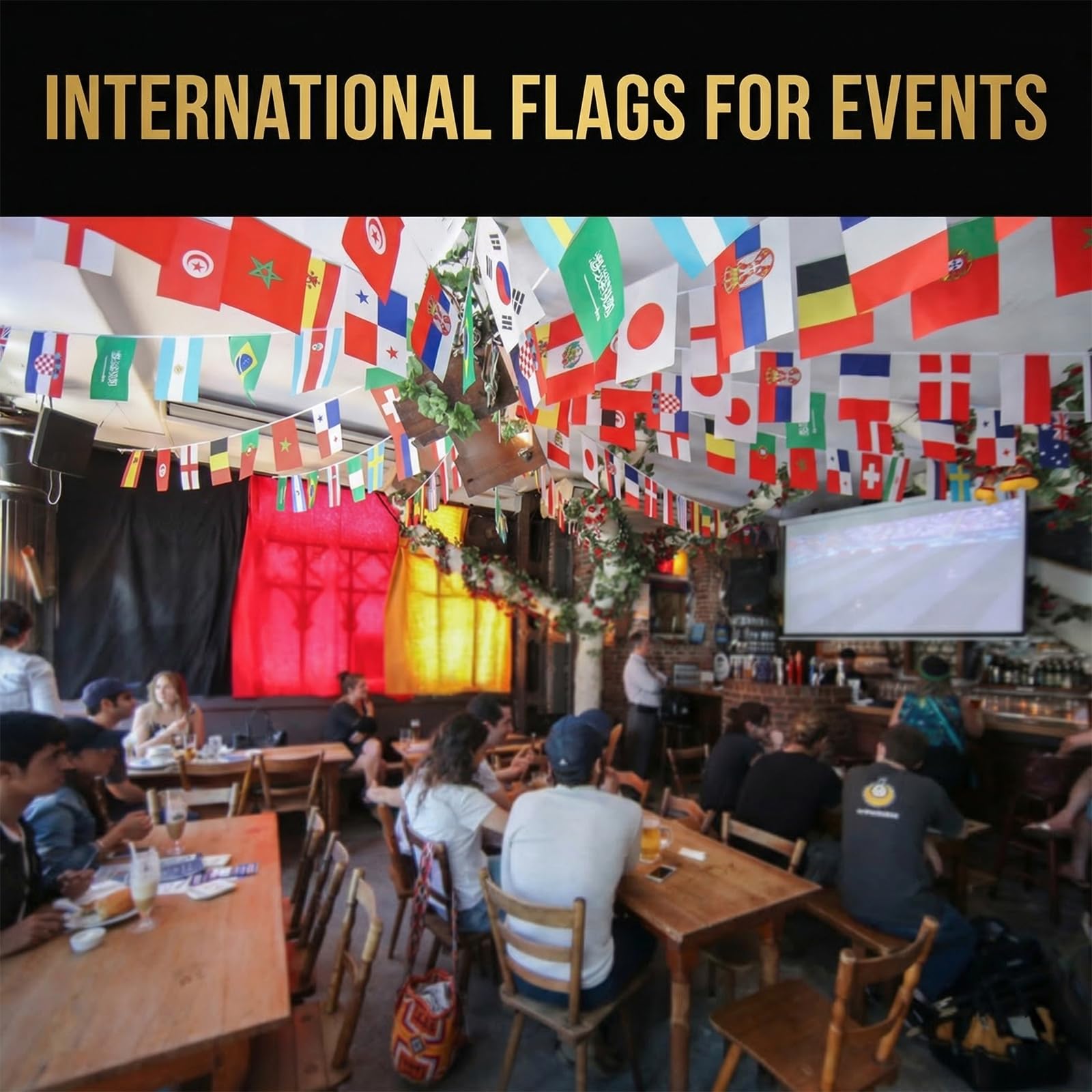 Guirlande de fanions internationaux des nations du monde (13 m) - 50 pays - Décorations de jardin, pub et fête de football - Bannières extérieures étanches pour événements sportifs et