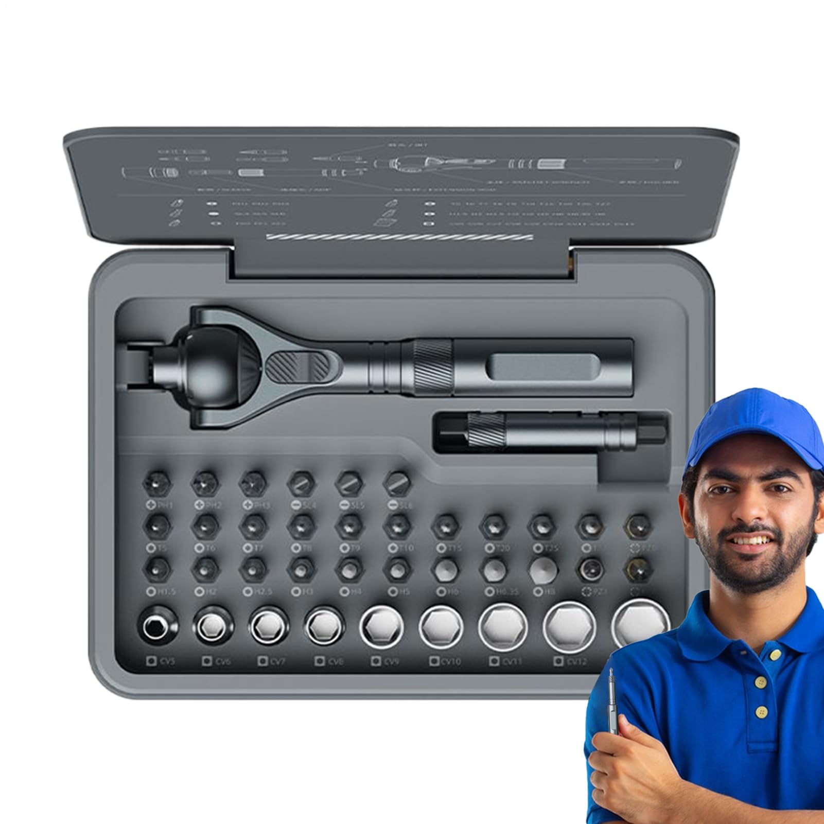Juego De Herramientas De Trinquete Destornillador De Trinquete Con Rotación | 40 Piezas Precisas Multifuncional Kit Completo Con Rotación De 180 Grados Para Reparación De Automóvil Y H