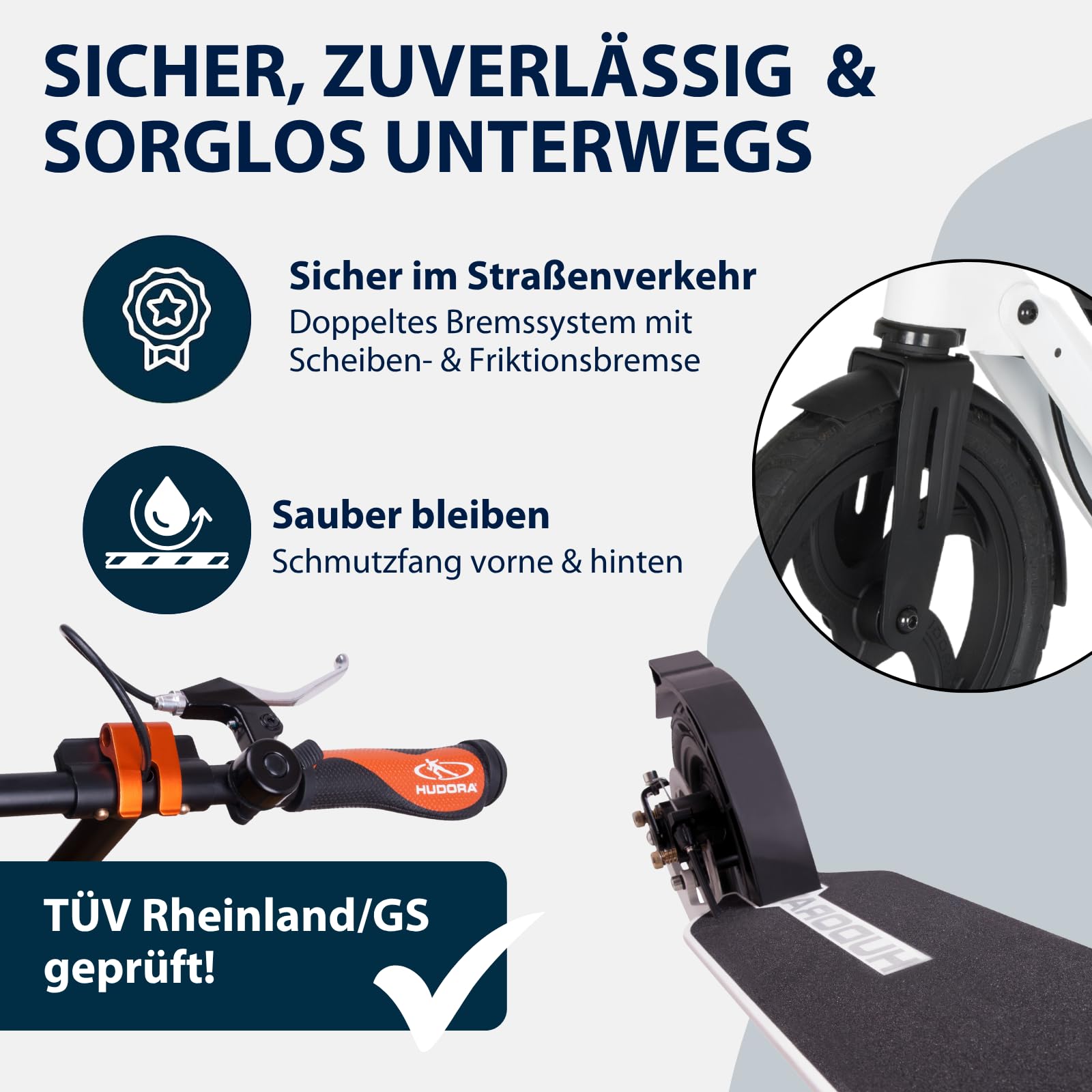 HUDORA BigWheel Air 230 Scooter - Tretroller mit/ohne Handbremse - Stabiler Aluminium-Roller mit Luftbereifung - Höhenverstellbarer Cityroller für bis zu 120kg
