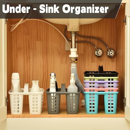 Miniatura 7 de Haundry Cesta de ducha de plástico con 3 compartimentos, organizador portátil de almacenamiento de suministros de limpieza dividido con asa (negro)