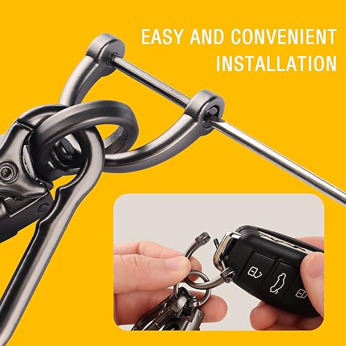 Miniatura 5 de Llavero de fibra de carbono, llavero de metal resistente para llaves de automóvil con bloqueo giratorio de 360 y anillo D antipérdida, llaveros para