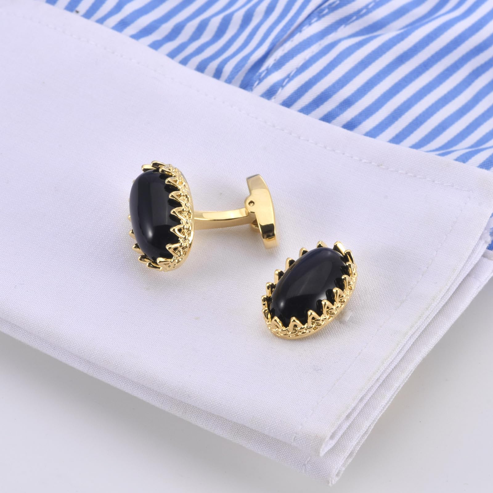 Oval agate French cufflinks men's sleeve studs suit shirt sleeve studs (A, 15 * 22MM)