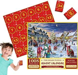 Christmas Jigsaw Puzzles, Christmas Reindeer, Dec 1 and Dec 24 Days Christmas Countdown Jigsaw Puzzle, Winter Holiday Puzzle Set, 1008 Pieces Christmas Family Holiday Puzzle for Adults Kids