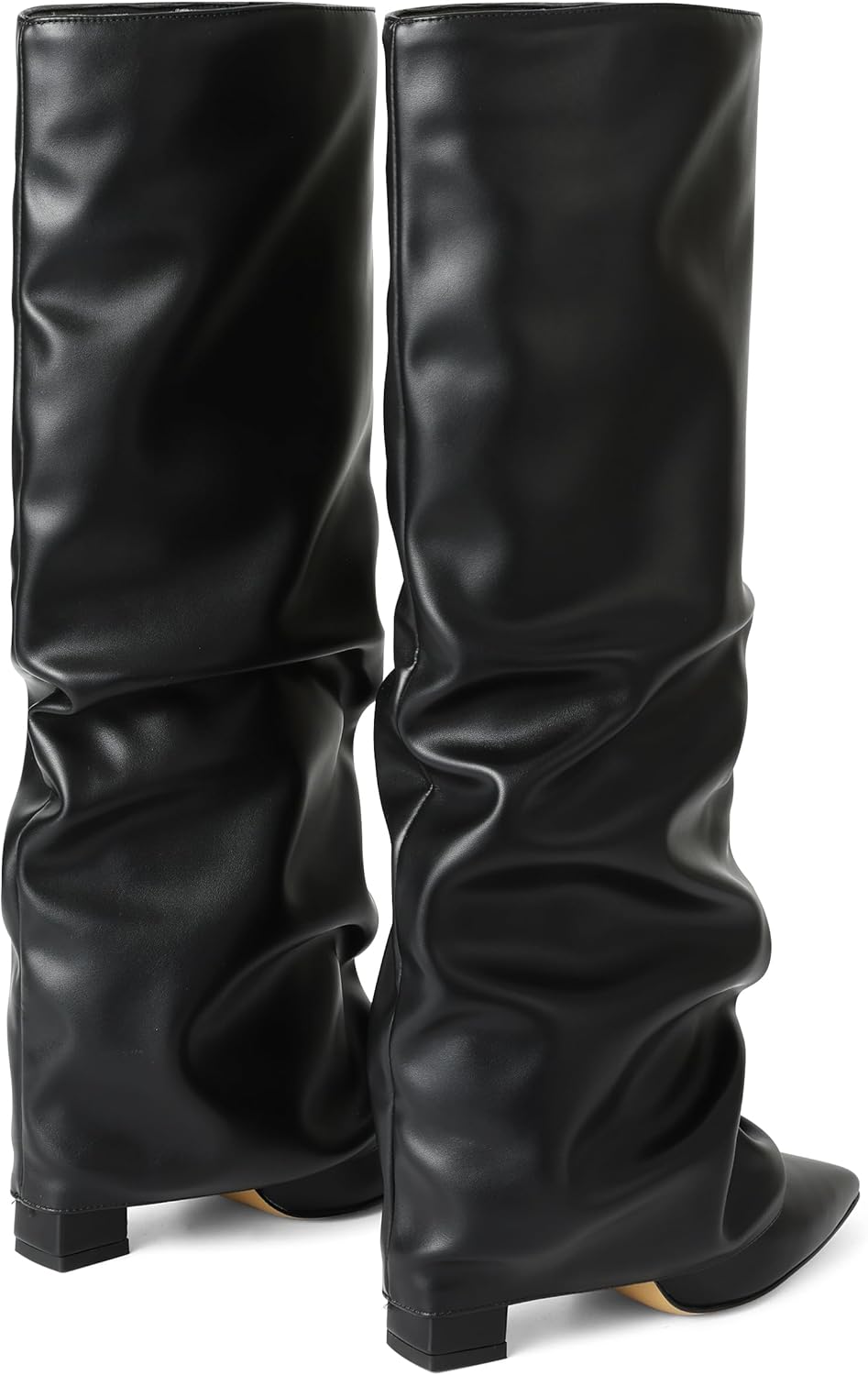 SaraIris Women's Slouchy Knee High Boots - Black, Pointed Toe, Fold Over, Chunky, Shark Boots - Image 4