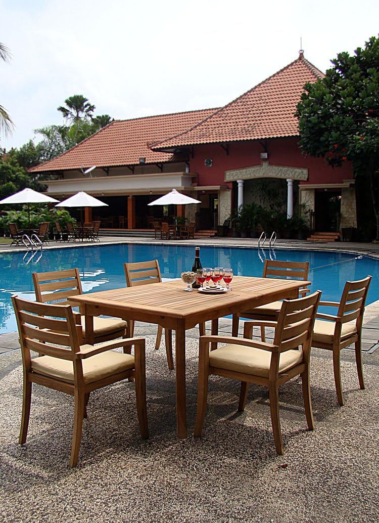 Qty 4 - Travota Stacking Dining Captain Arm Chair - Outdoor Patio Grade-A Teak Wood #WFDCARTV4