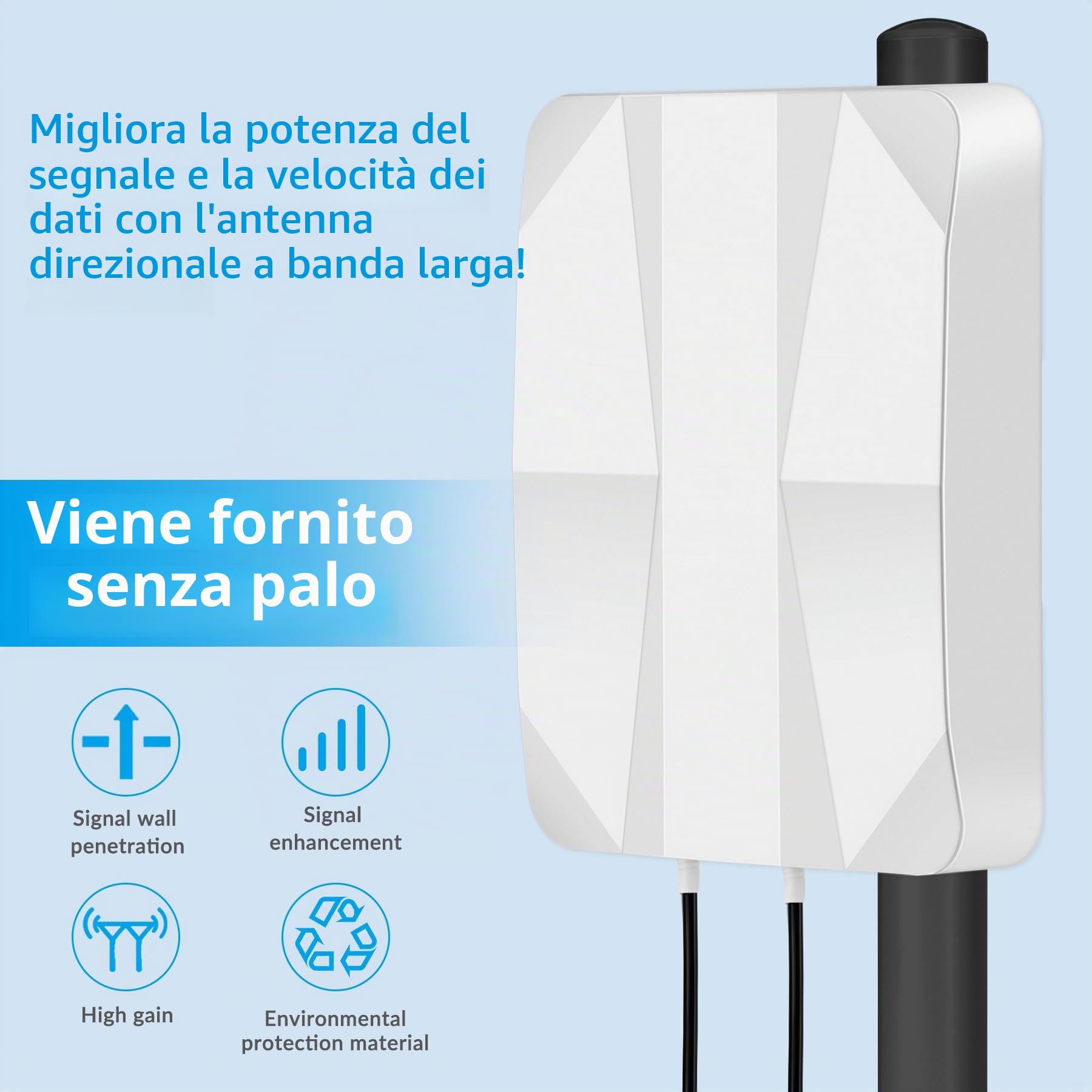 Antenna direzionale Mimo esterna 4G LTE 5G 700-2700 | 3300-3800 MHz fino a 12dBi Anenna con cavo da 10 metri Connettore TS9 SMA Compatibile con modem router 5G 3G 4G LTE