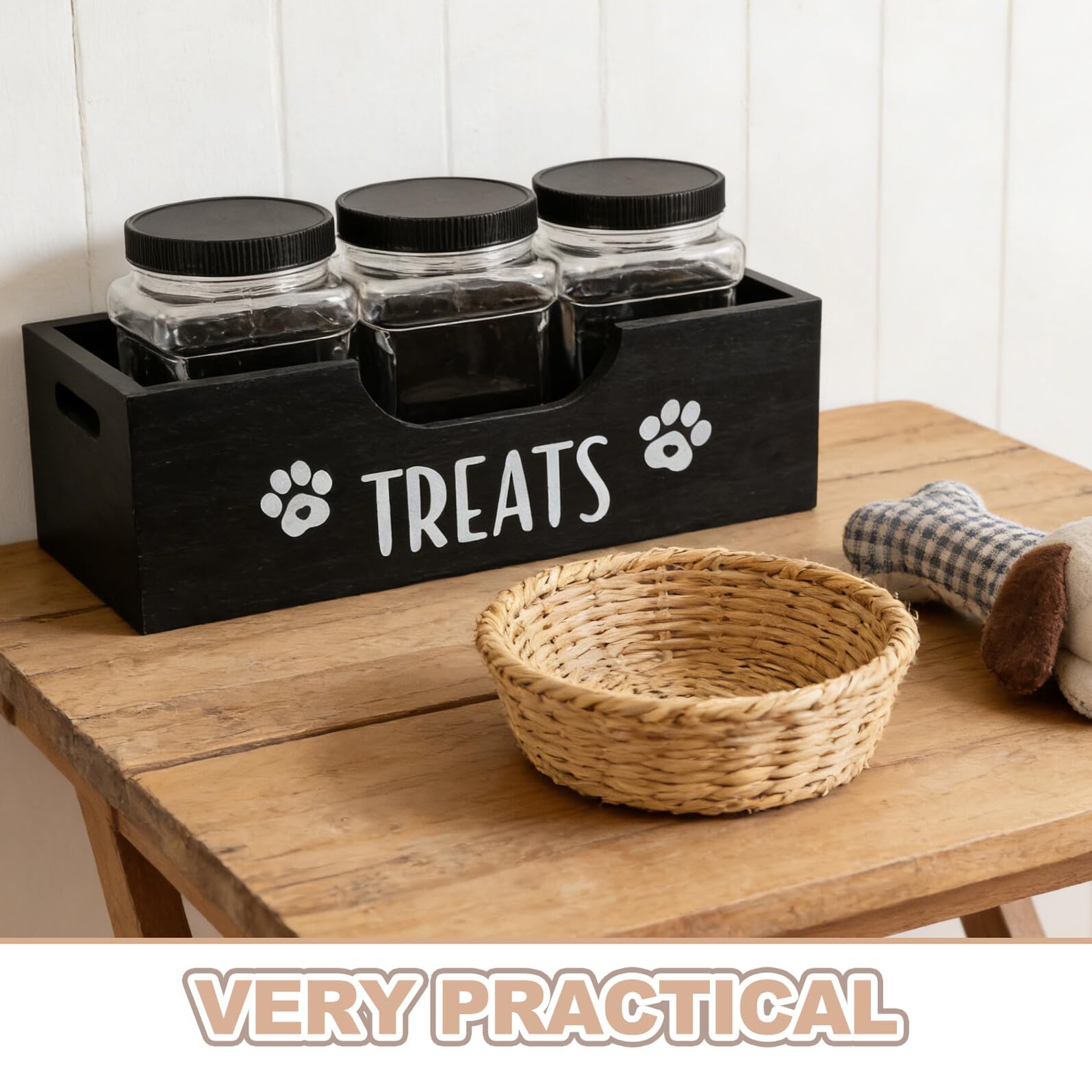 Contenitore Ermetico per Dolcetti Cani con 3 Barattoli Neri – Organizzatore di Snack per Animali Domestici Compatto e Portatile – Conservazione Igienica per Cuccioli in Cucina