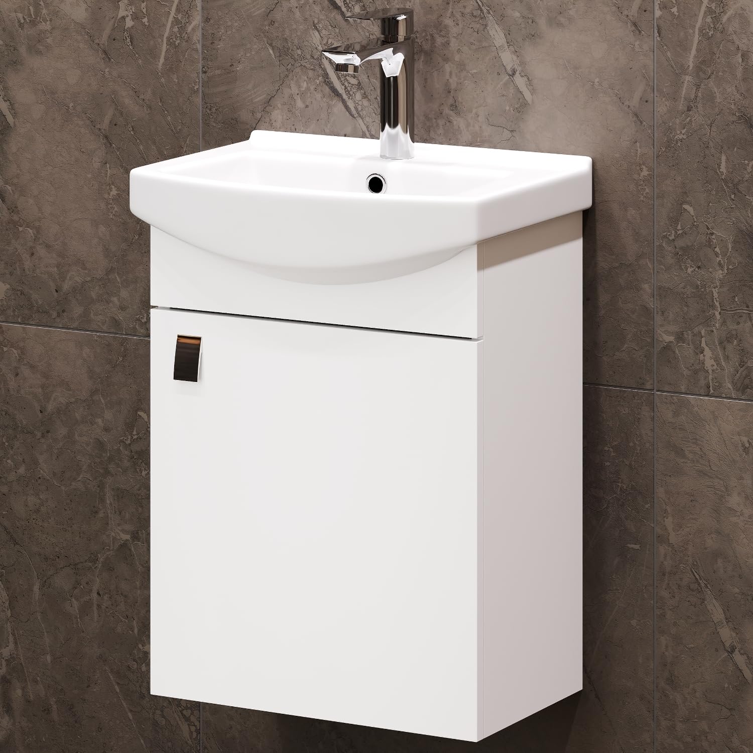 Set Bagno 4 Pezzi Planetmöbel - Mobile Lavabo 45cm, Specchiera E Mobile Midi In Bianco - Foto 9