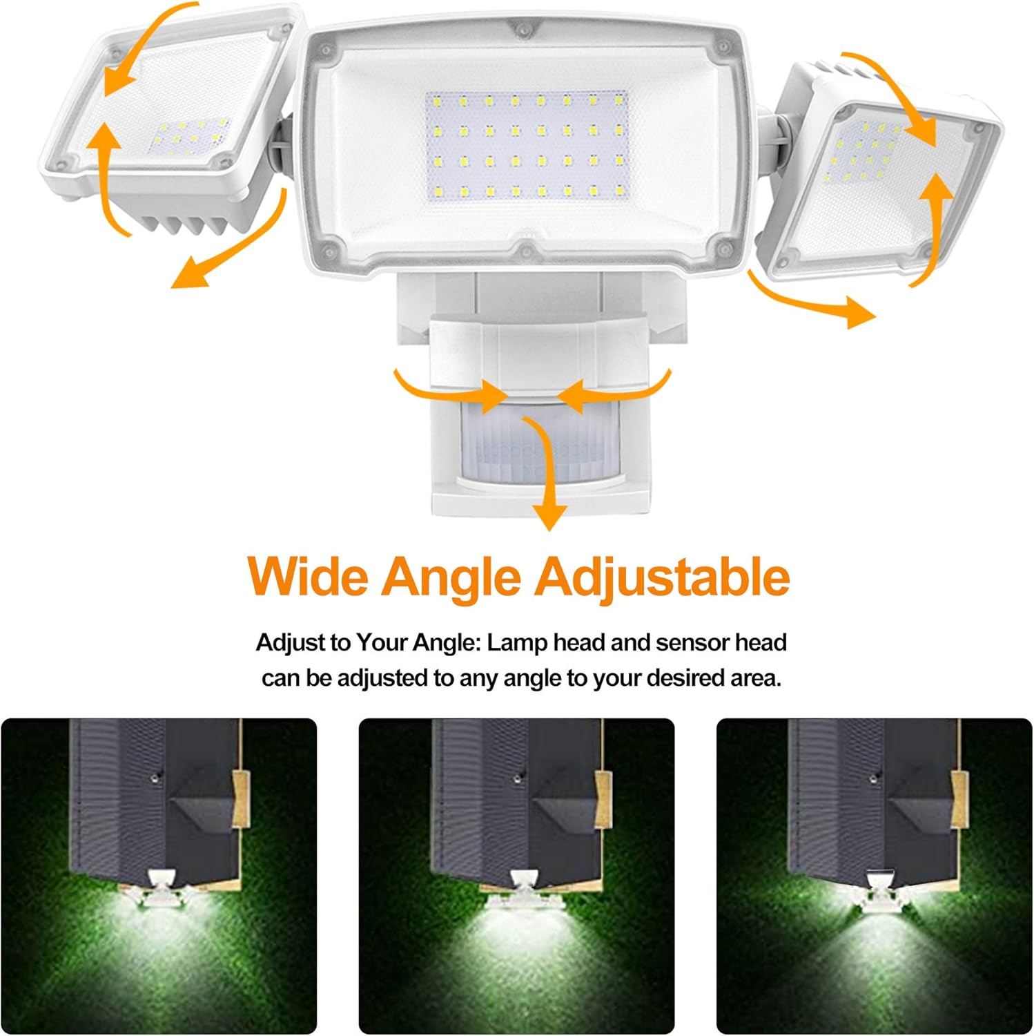 RICH SOLAR Solar Motion Activated Security Light 1600 Lumens Triple Heads Solar Light (White)