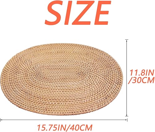 Miniatura 2 de Juego de 2 manteles individuales ovalados de ratán natural hecho a mano de 15.7 x 11.8 pulgadas, aislamiento de ratán, resistente al calor, trípode