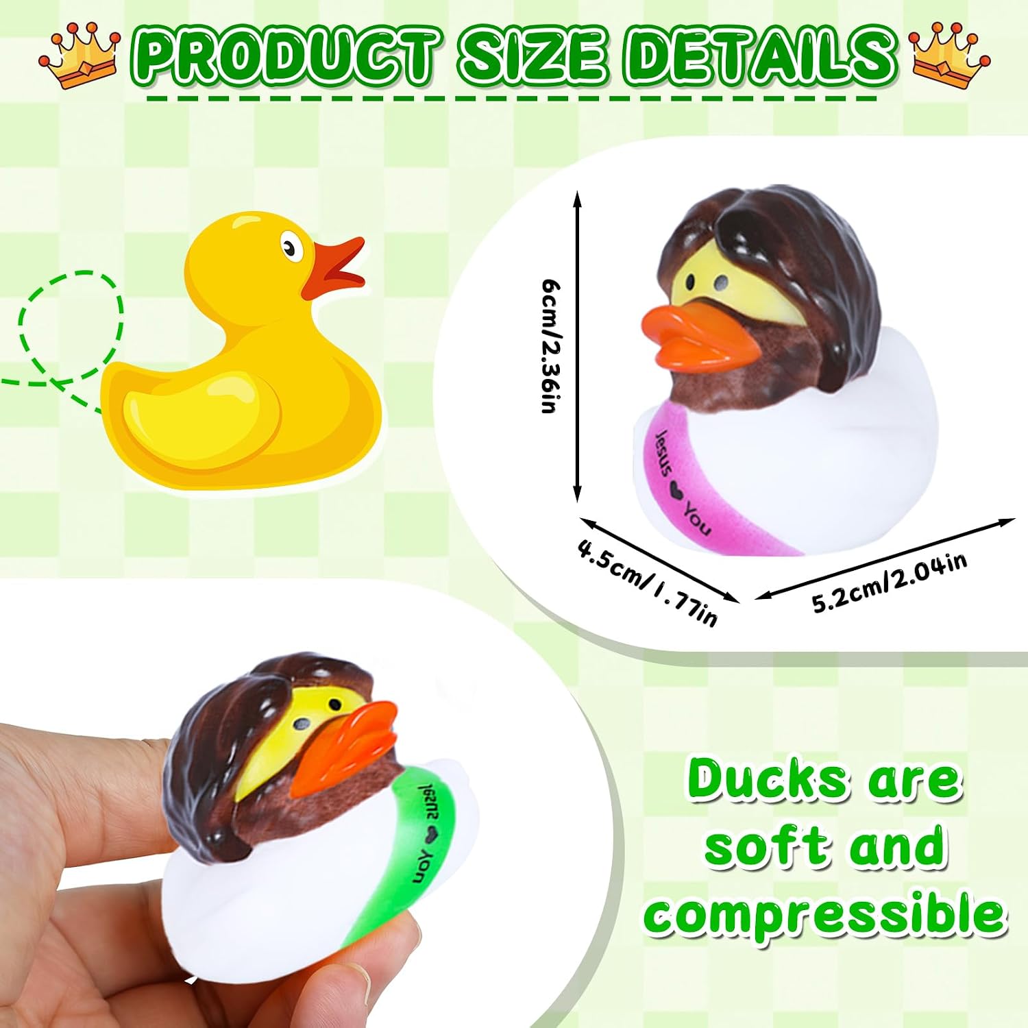 12 Pcs Jesus Rubber Ducks 6 Colors Easter Bulk Set