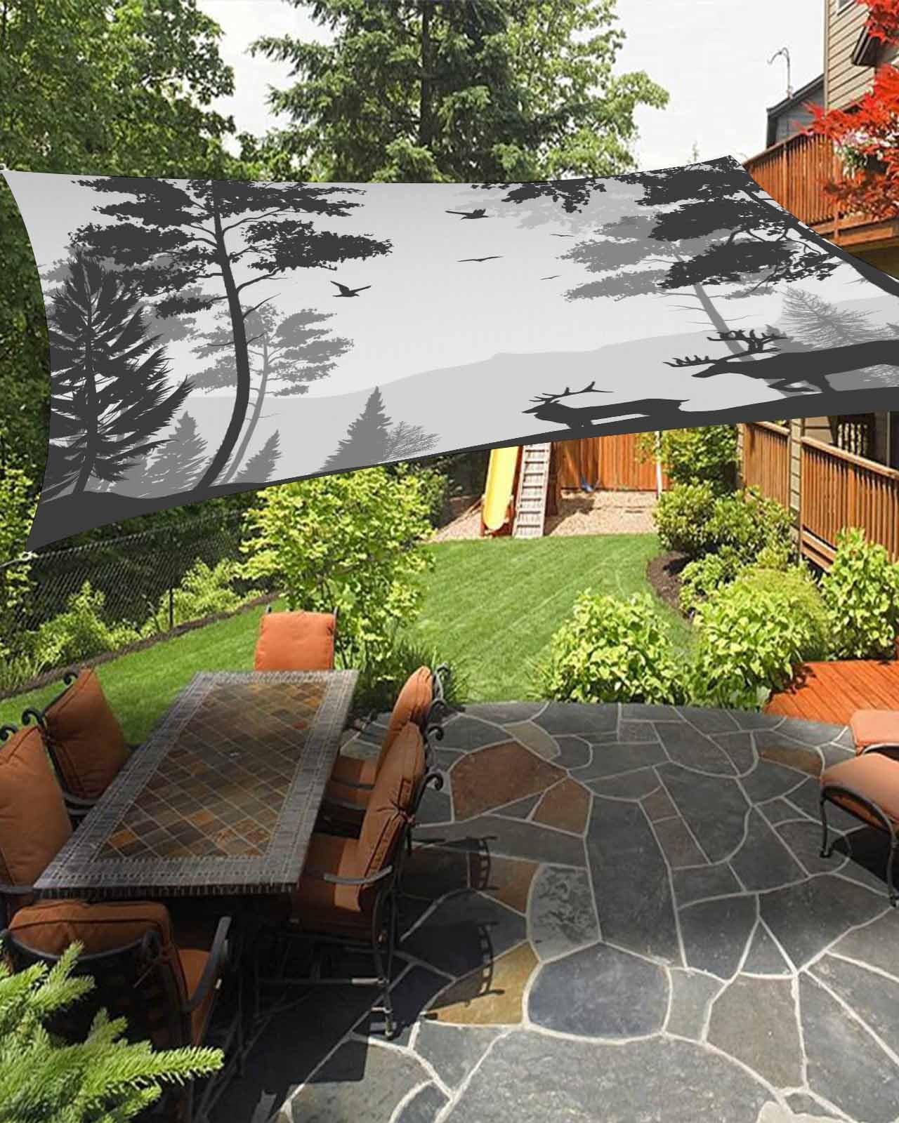 Boanket Sun Shade Sail 8' x 10', Forest Elk Rectangular Waterproof Outdoor Sun Shades, Country Rustic Wild Animal Tree Gary Black Shade Cloth for Patio Deck Terrace Garden Lawns Beach Backyard