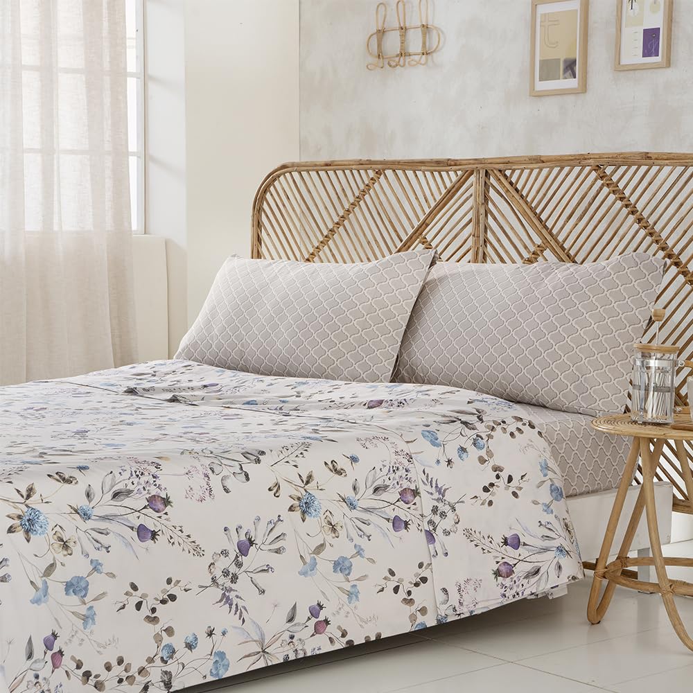 COTTON ARTean Juego sabanas Arina Cama 135 ALGODÓN SATÉN 200 Hilos Beige | Incluye 3 piezas: encimera, bajera ajustable, 1 funda de almohada. Certificado OEKO-TEX