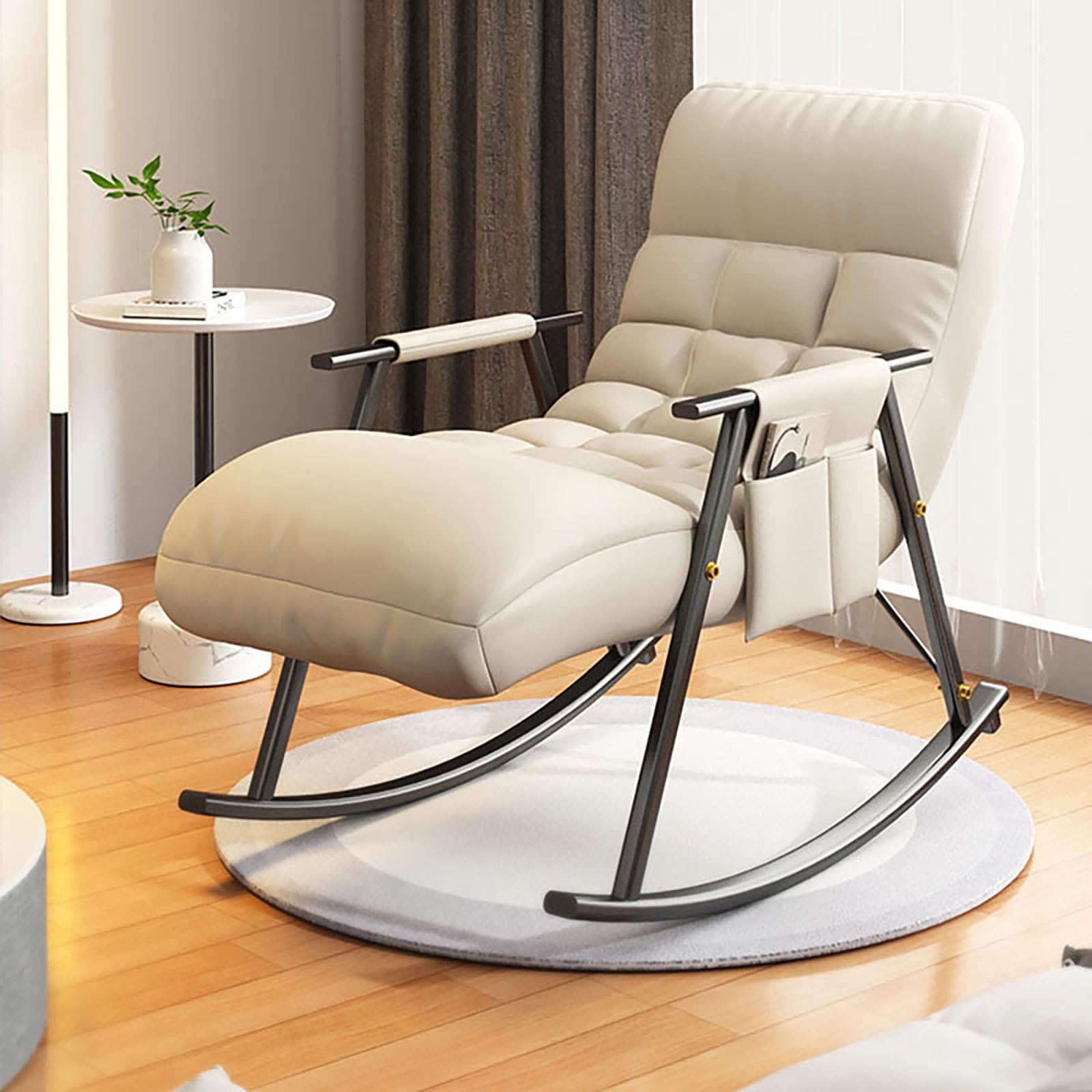 ALMEKAQUZ Lazy Back Chair, Leisure Soft Rocking Chair, Height Adjustable Leisure Chair, Lazy Sofa Rocking Chair, Reclining and Sleeping, for Balcony, Home (White)