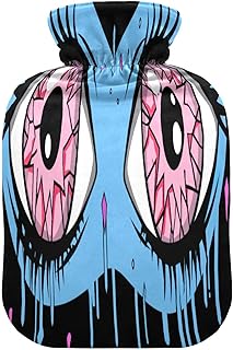 Wajiw Hot Water Bottle with Cover 2L Warm Water Bottle for Hot and Cold Compress Hot and Cold Therapies,Hand Feet Warmer,Blue Eye