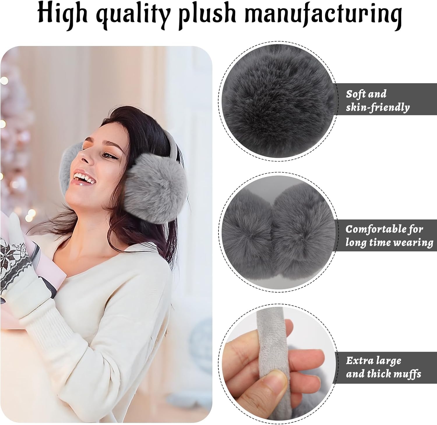 3 PCS Adjustable Winter Ear Muffs Faux Fur Warmers Cute Fuzzy Earmuffs Soft Warm Ear Covering for Women Girls - Image 3