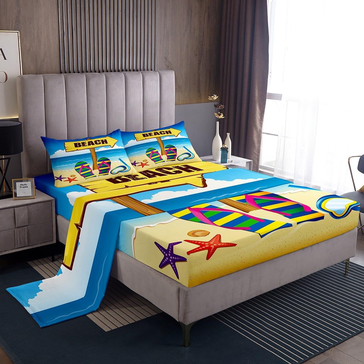 Erosebridal Beach Themed Bed Set Striped Flip Flops Bed Sheets Set