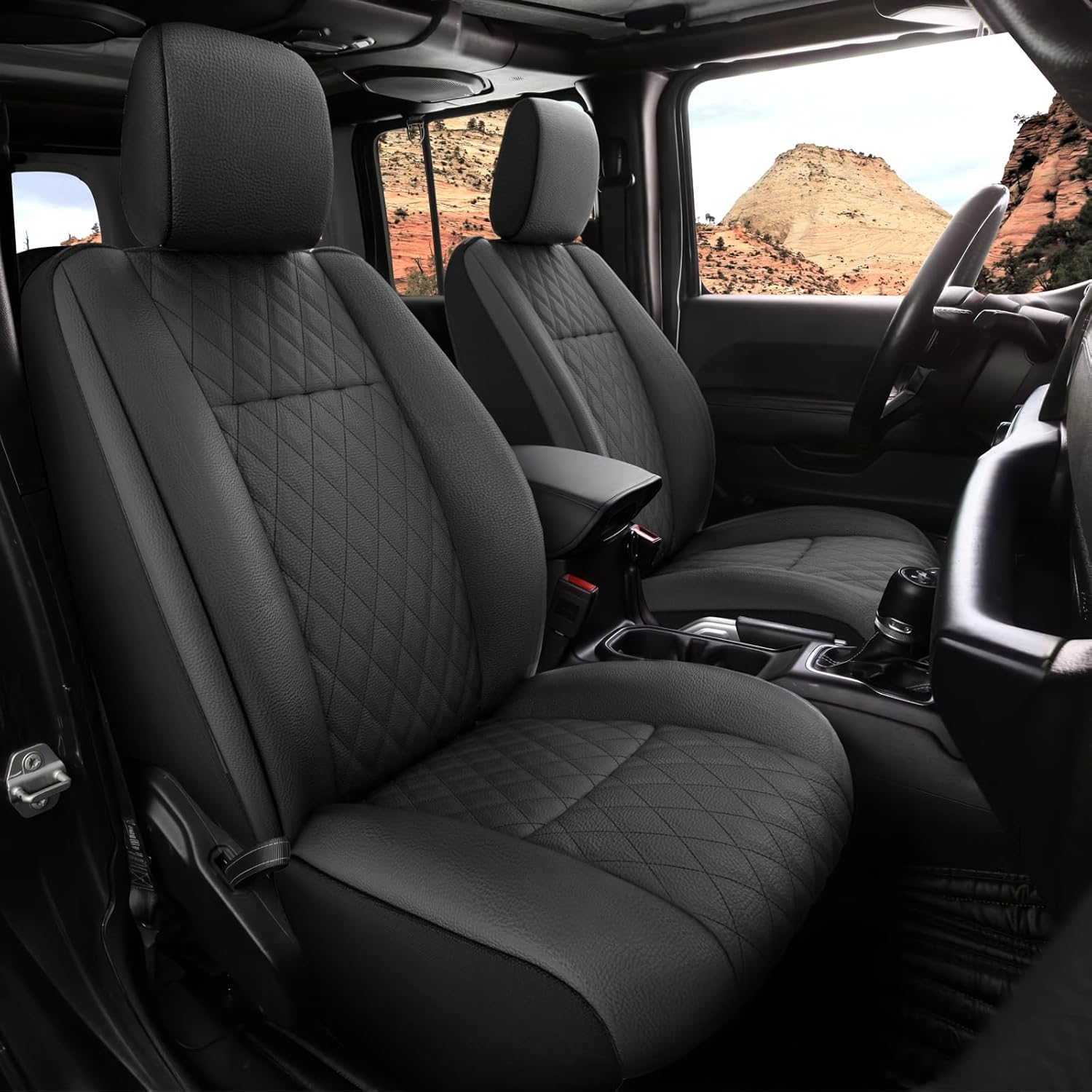 GIANT PANDA Front Seat Covers for Jeep Wrangler JL 2018-2026 Sport Sahara Rubicon Unlimited Willys,Faux Leather Seat Protectors (2 Pack, Black)