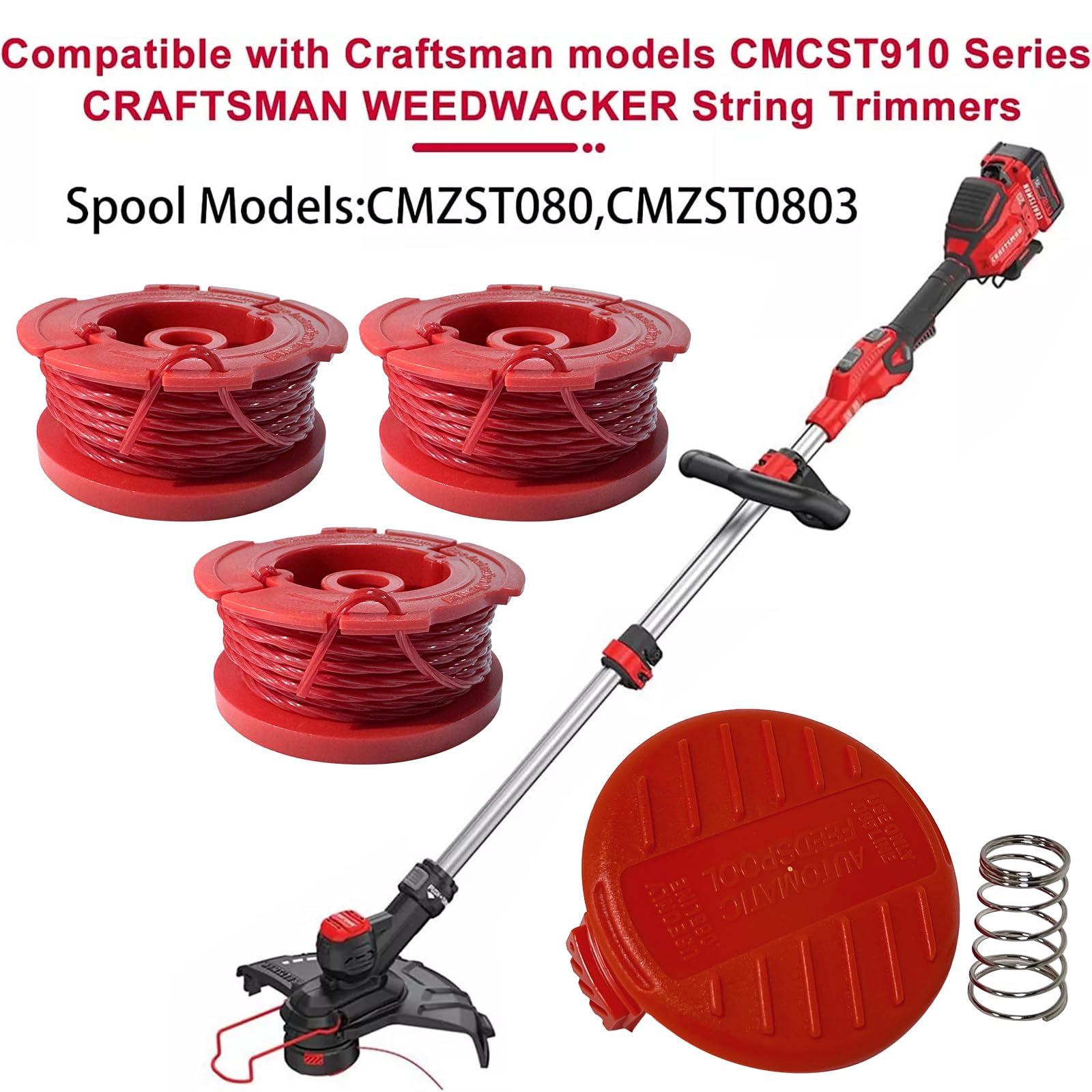 CMZST080 Spulenkappe Für Craftsman Unkrautvernichter – Inkl. 3 Spulen + 1 Kappe + 1 Feder