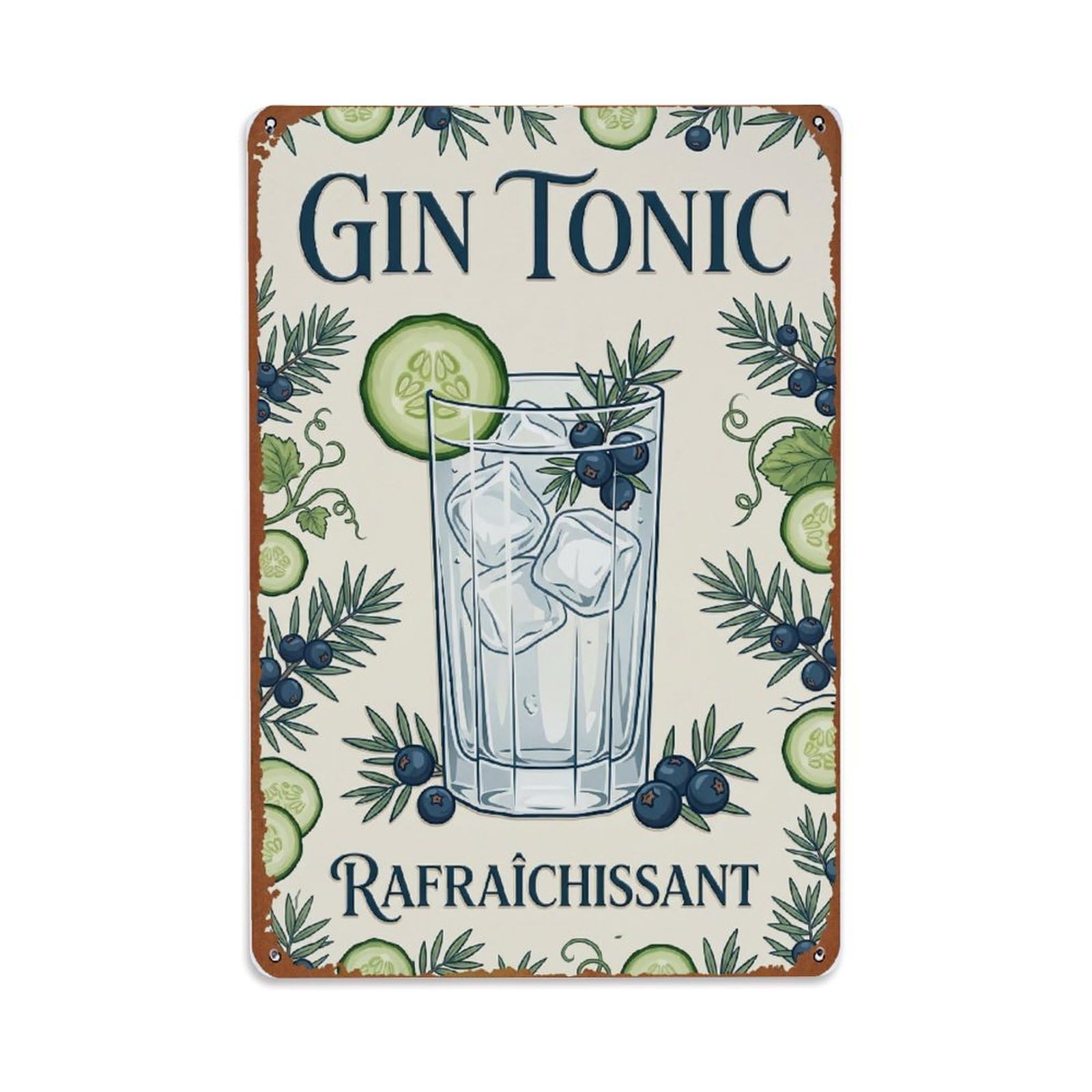 Gin Tonic Leisure Time Metal Tin Sign Plaque Wall Decor for Cafe, Club Bar, Office, Home Garden Metal Poster 8x12Inch