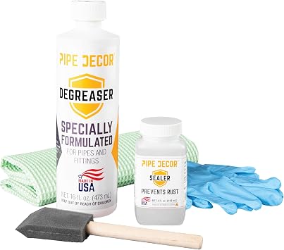 PIPE DECOR Degreaser Kit Cleans and Protects Pipe Decor Kits and Projects Includes 16 oz Degreaser, 4 oz Sealer, Rag for Degreaser, Applicator Brush for Sealer