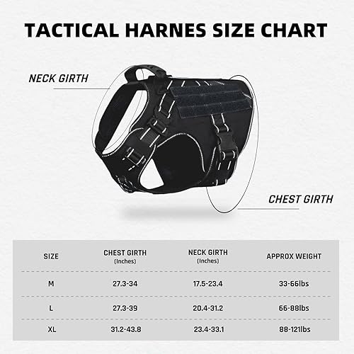 Miniatura 6 de Ohmopie Arnés táctico para perro mediano y grande, arnés ajustable con clip trasero y clip frontal, hebilla de metal resistente, chaleco Molle con