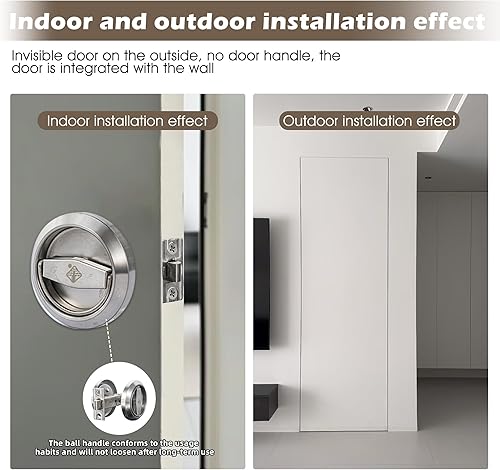 Miniatura 9 de Generic Cerradura redonda de puerta empotrada, manija de puerta empotrada oculta de acero inoxidable 304, tiradores de muebles para puerta de