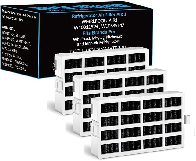 Fresh Flow Refrigerator Air Filter Replacement for Whirlpool W10311524, W10335147, 2319308 Filter for Air1, W10315189 For kitchenaid Refrigerator Air Filters, 3-PACK