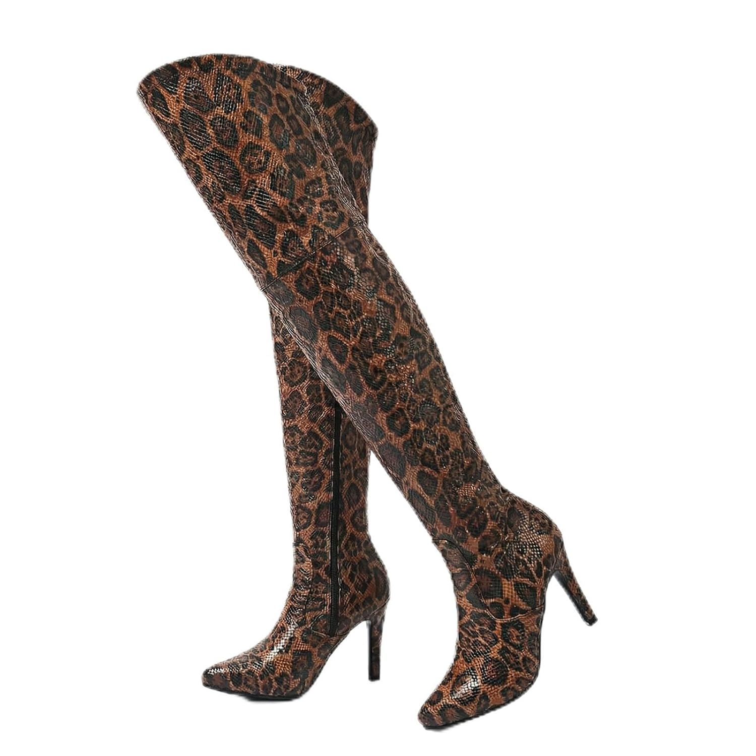 Women Over The Knee Boots Thigh High Boots with Chunky Heel Side Zipper Sexy Fall Boots Leopard snake