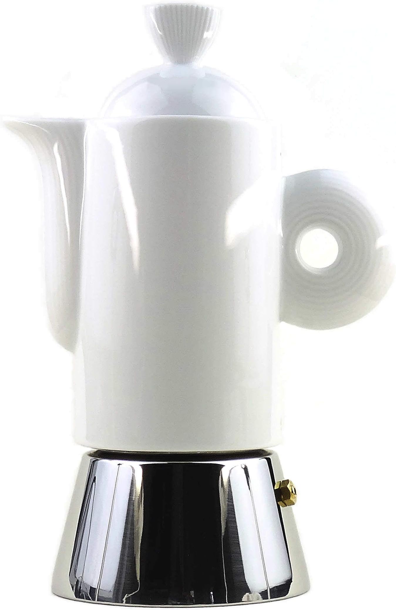 'Darling' Italian Espresso Coffee Maker in Stainless Steel and Porcelain White Made in Italy, 2 Tassen