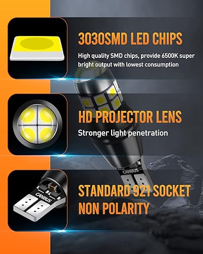 Miniatura 2 de LUYED Bombillas LED 912 921, luces de marcha atrás, xenón blanco, 2200 lúmenes, extremadamente brillantes, Canbus, sin errores, W16W T15 906 3030