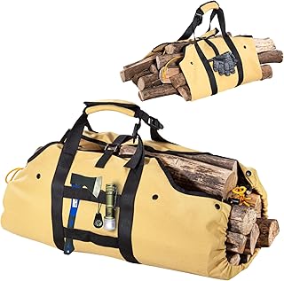Firewood Carrier Waxed Canvas Log Carrier Sturdy Firewood Bags Heavy Duty Firewood Carriers With Handles Security Strap Large Log Tote Fire Wood Carrying Sling Fireplace Camping Wood Stove Accessories
