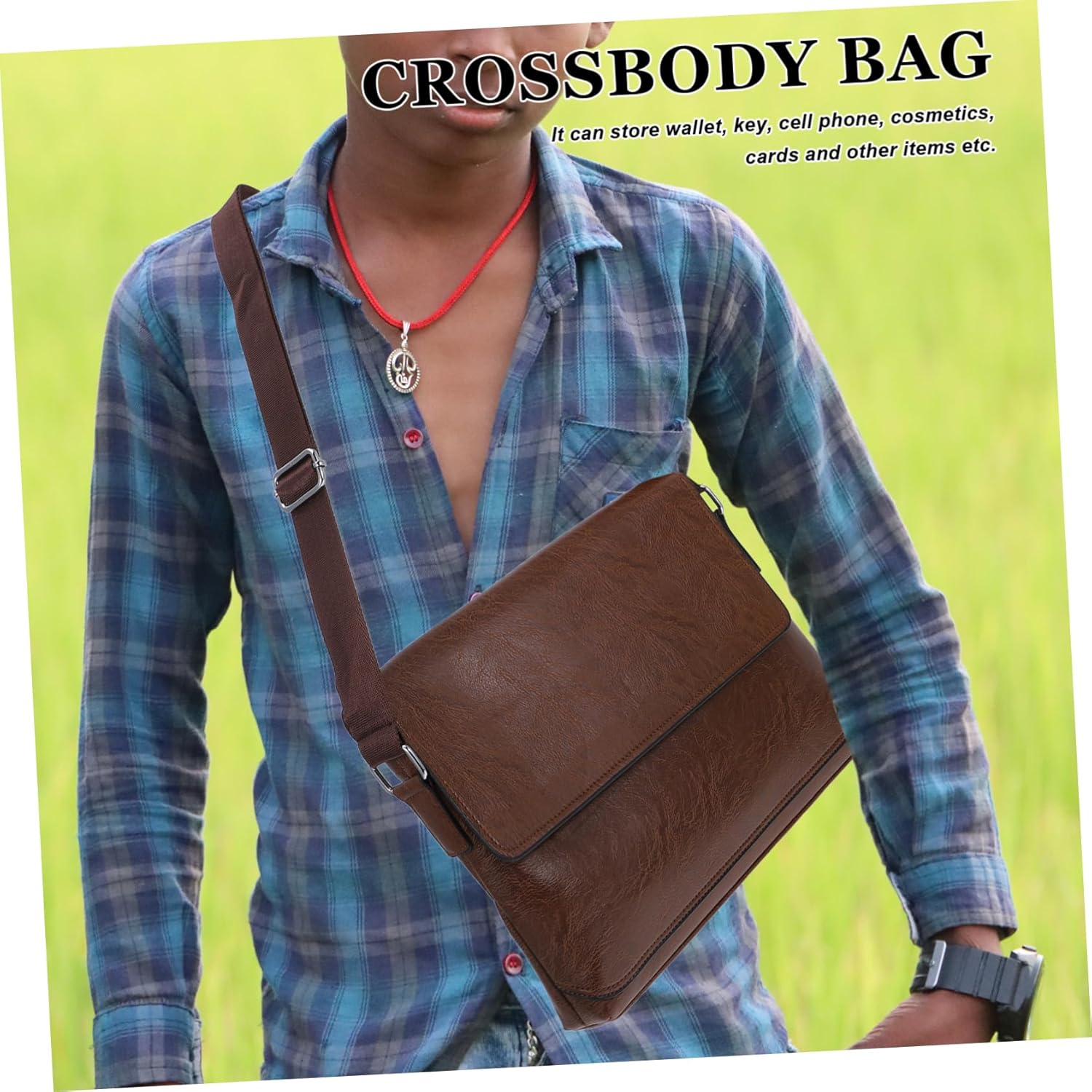 OSALADI Mens Pu Shoulder Bag Fashion Crossbody Bag Keychain Men's Briefcase for Leisure and Daily Use