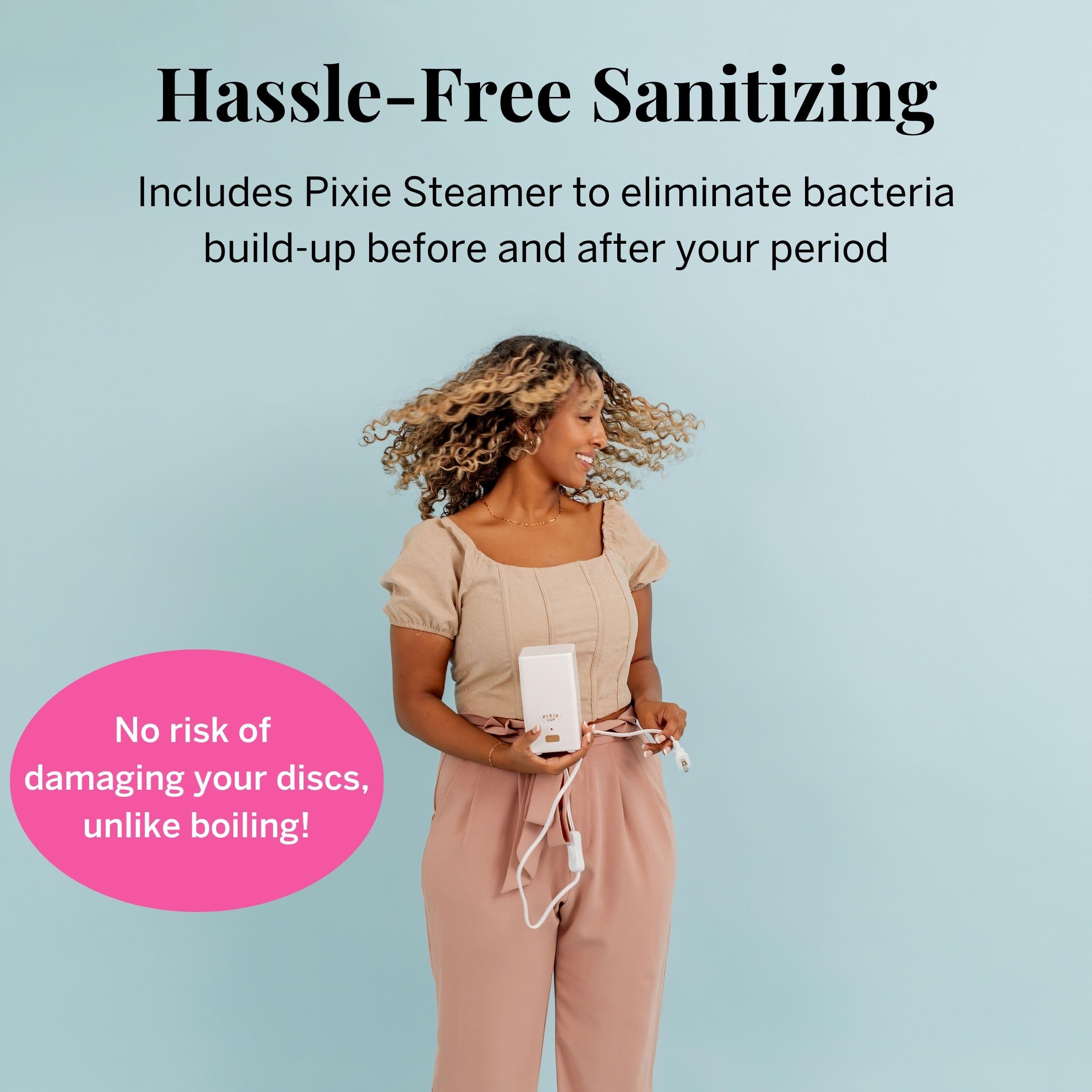 Pixie Menstruationsdisc-Komplettset – 2 wiederverwendbare Perioden-Discs mit Applikator, Sterilisator & Intimwaschlotion – Tamponähnliches Einführen