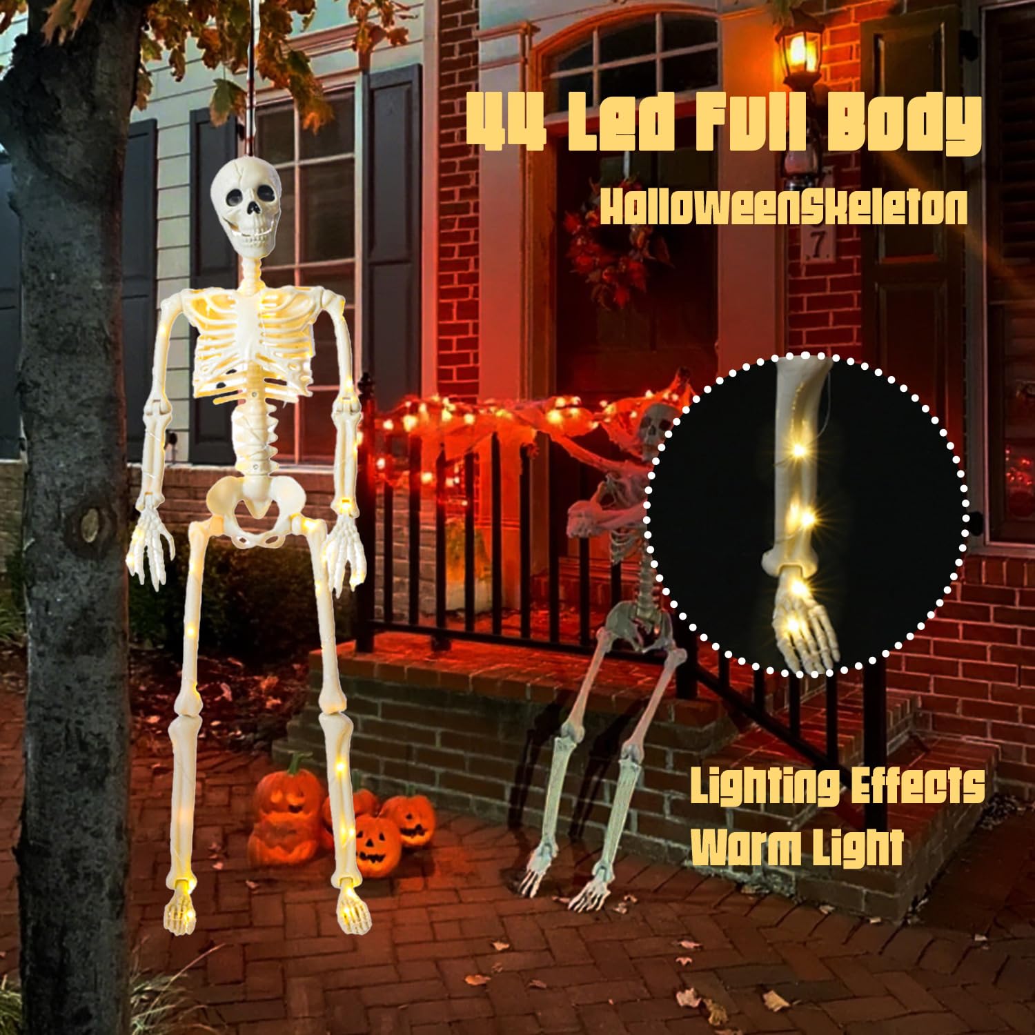Esqueleto De 90cm con Luz Led Decoración De Halloween, Puede Estar De Pie O Sentarse Estatua De Esqueleto Al Aire Libre Patio Fantasma Casa Decoración De Terror