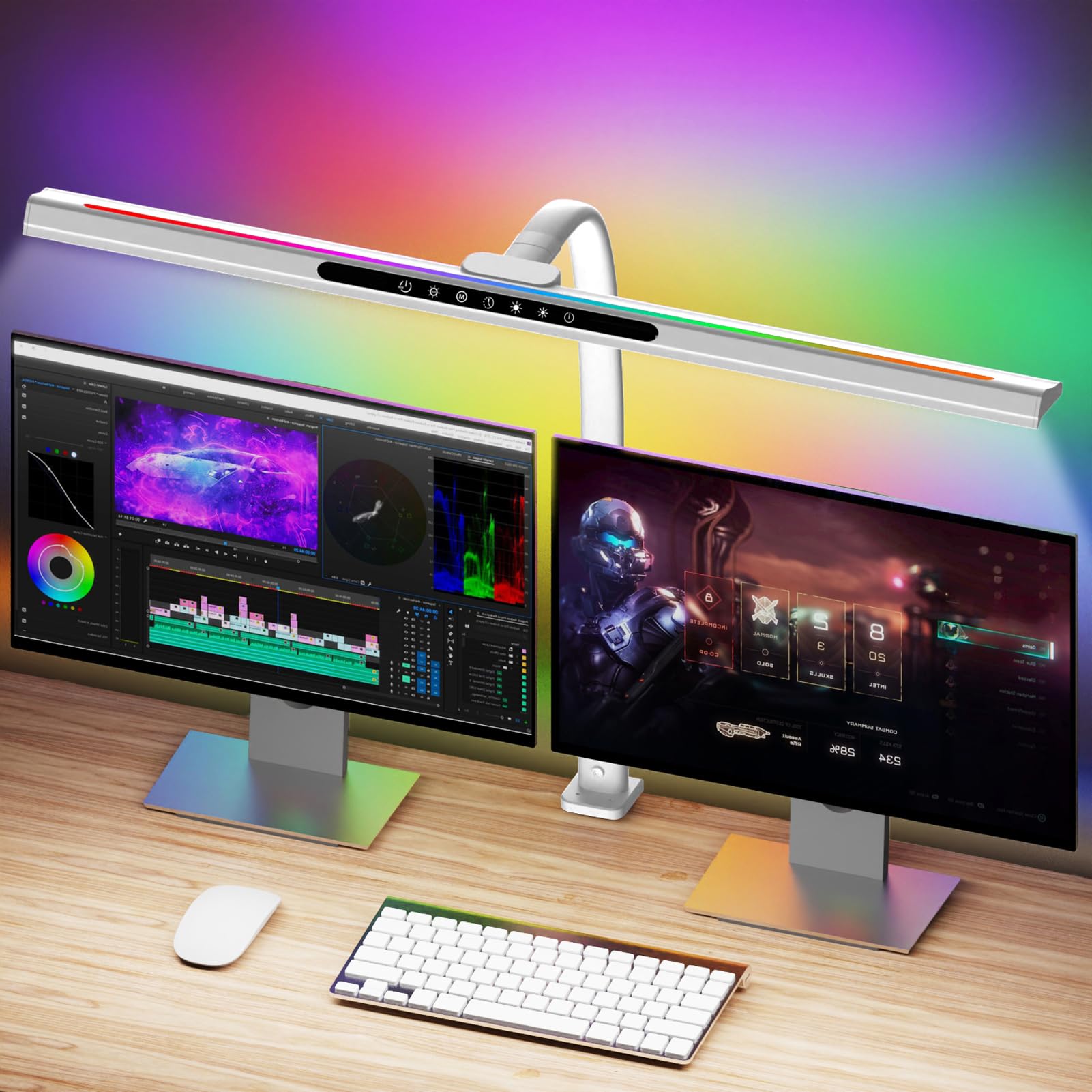 Mostorlit LED Desk Lamp with RGB Backlight, 24W Ultra Bright Architect Workbench Desk Lamps, 60" Timer, 25 Lighting Modes,Eye Protection Clamp Light for Home Office Gaming Reading Working(White)