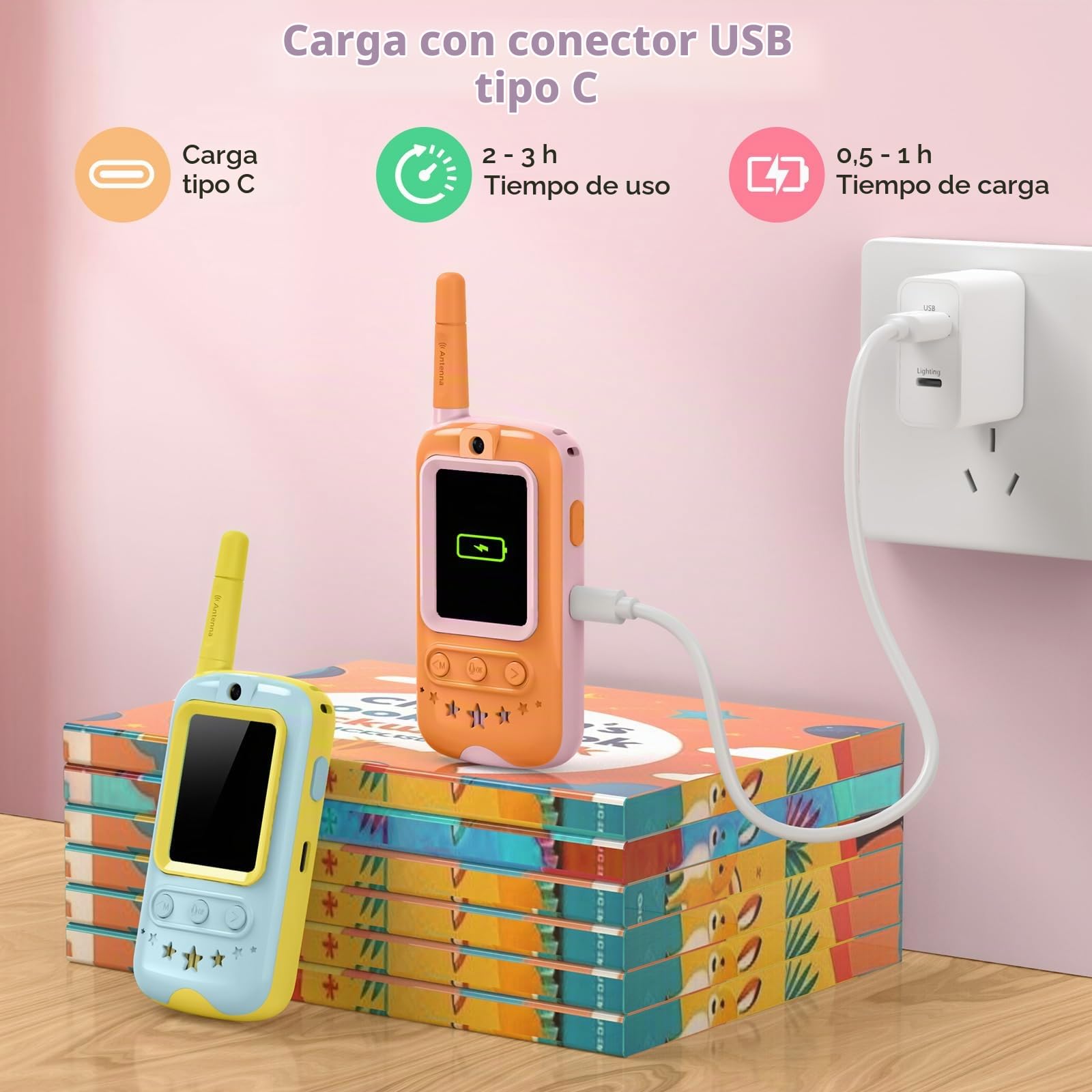 Video Walkie Talkie Niños, Paquete de 2 Walkie Talkie Niños Recargable, Admite Videollamadas y SMS, Juegos Integrados, Cambio de Voz y Fotografía, Regalo para Niños de 3 a 12 Años (Amarillo + Naranja)