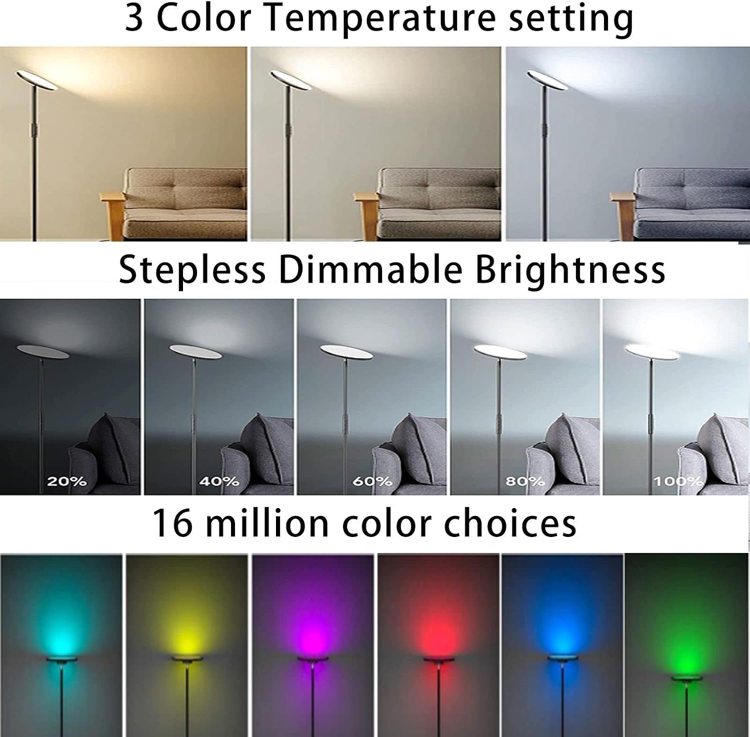Keepsmile Floor Lamp with Lamp Shades and 16 Key Remote,Double Side Lighting Standing Lamp Bright Floor Lamp for Living Room Dimmable Floor Lamps for Bedroom