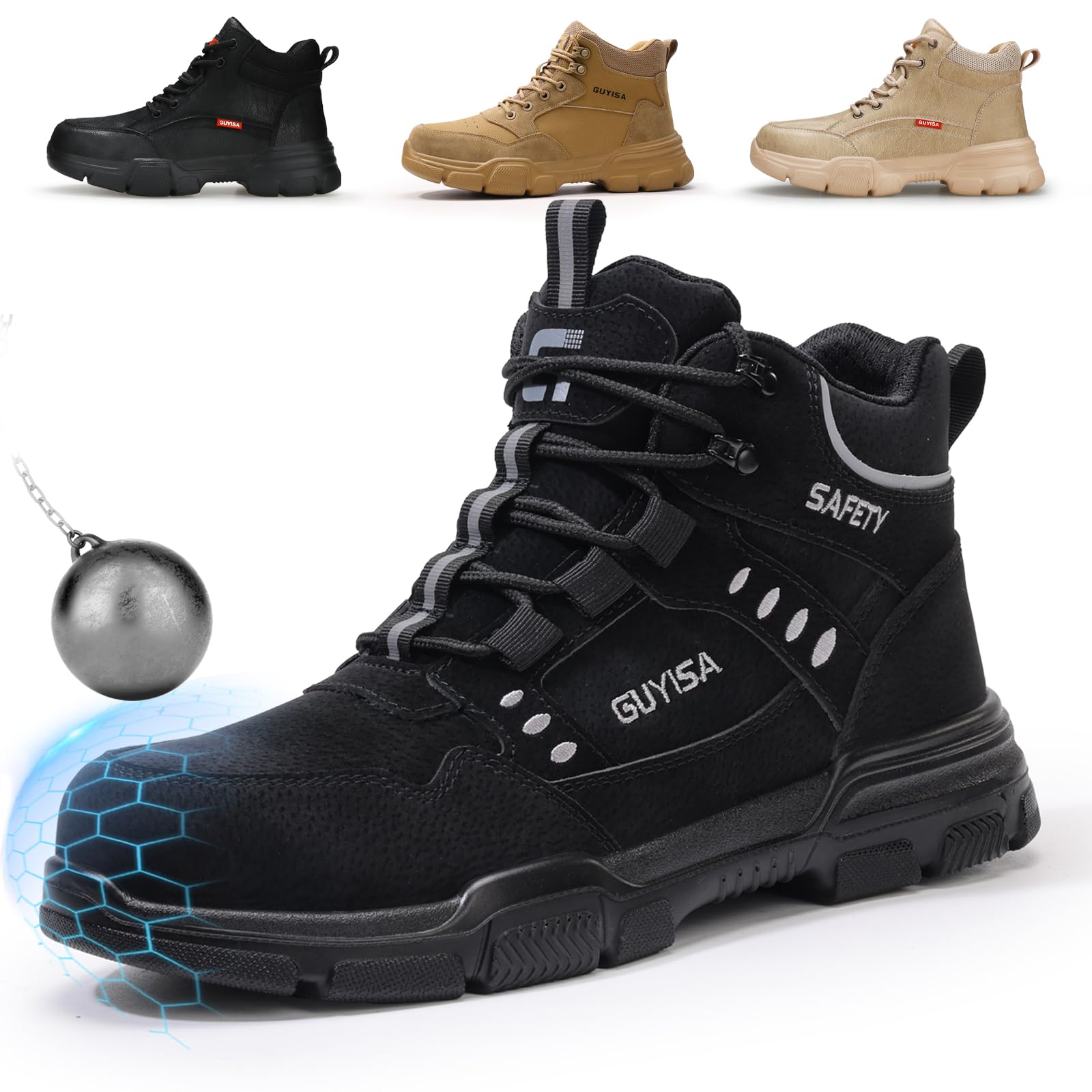 Light Steel Toe Boots for Men Comfortable Work Boots for Warehouse | Lightweight Safety Boots with Puncture Resistant Midsole, Protective Work Boots for Warehouse Factory Black