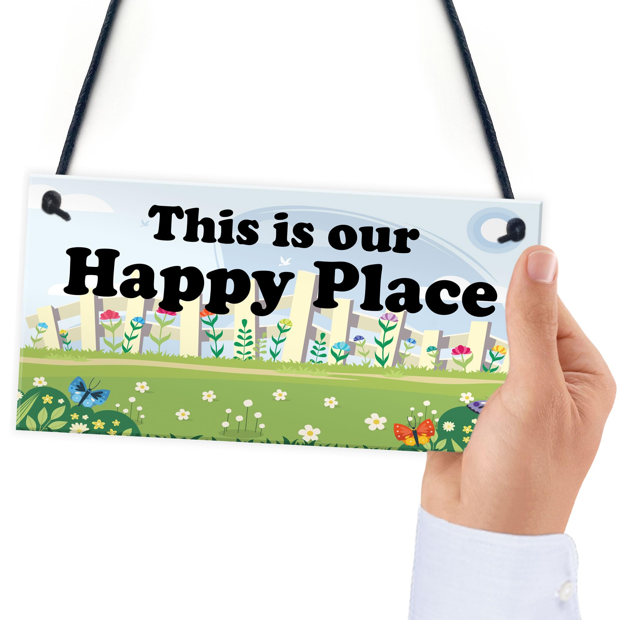 Red Ocean Garden Sign Happy Place Door Sign Hanging House Plaque Yard Sign Garden Plaque Garden Sign For Outdoor