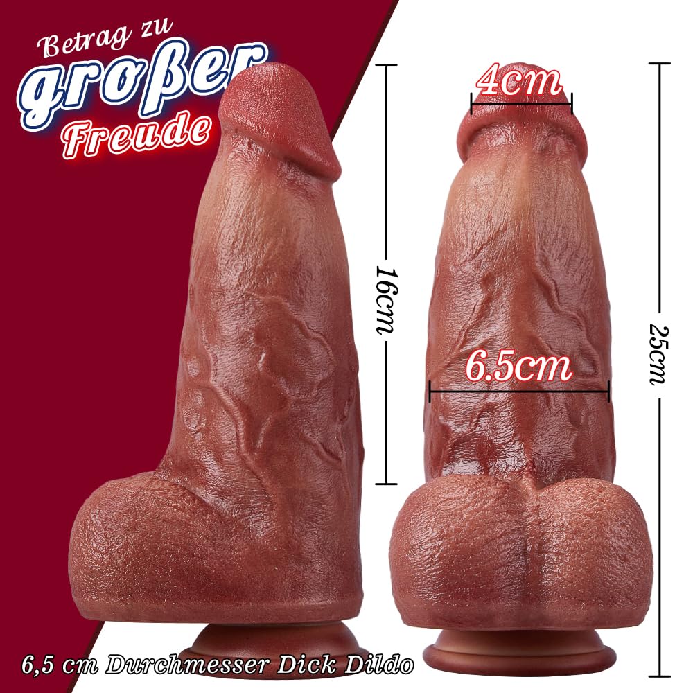 Dildo anale XXL grosso, Dildo classico realistico per donne e uomini, giocattolo sessuale enorme, pene con glande conica e ventosa, 25x6,5 cm, sex toy