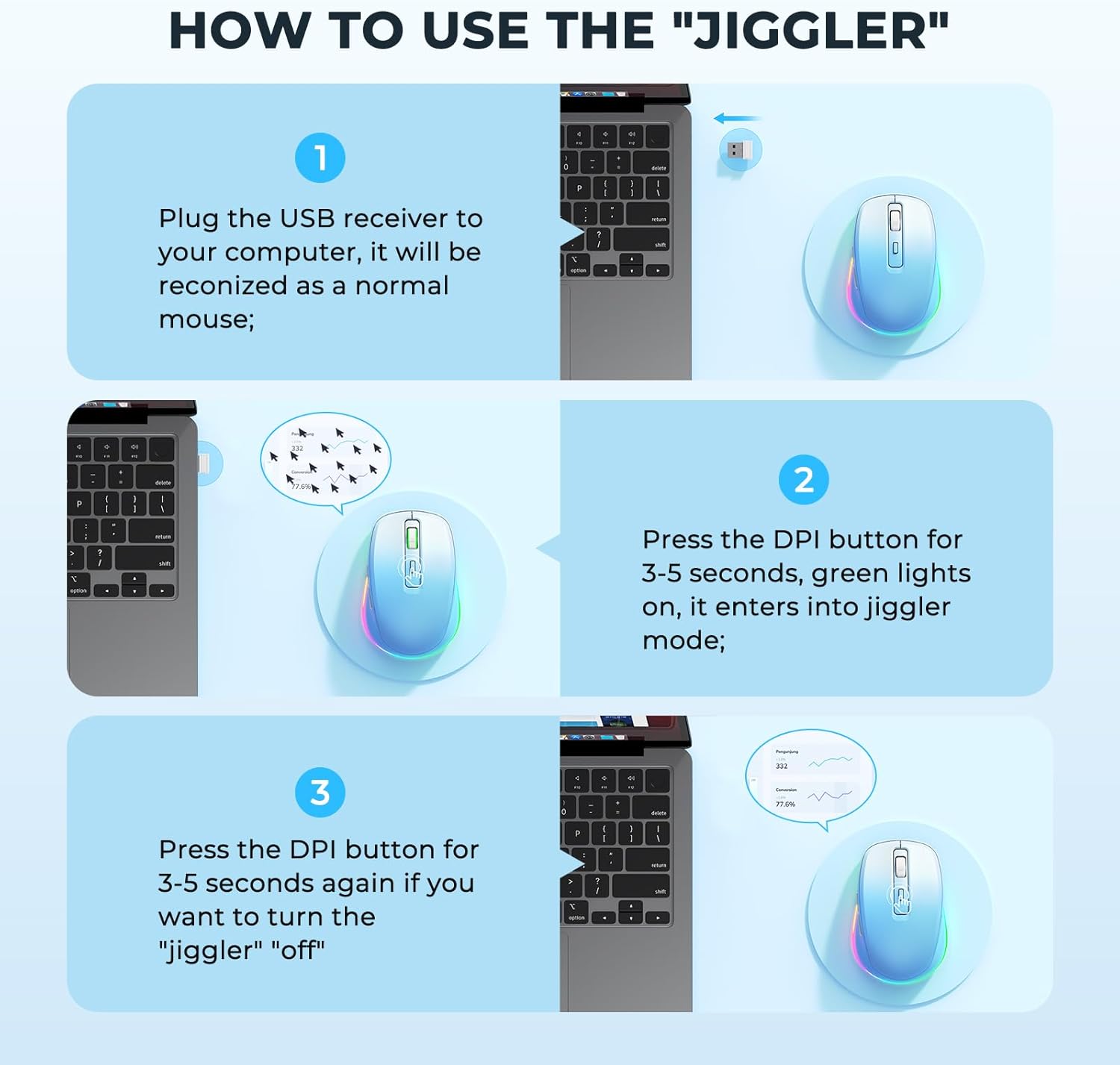 Diagram showing how to plug in the USB receiver